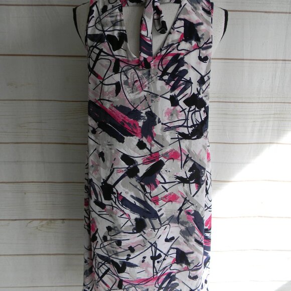 Nic+Zoe Dress  PINK/WHITE/NAVY BLUE  Abstract Sleeveless Sheath SZ S TIE BACK - Picture 3 of 3